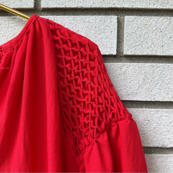 Pomander Place Parker Dress Poppy Red Puff Sleeve Smocked Cotton Blend - Picture 6 of 13